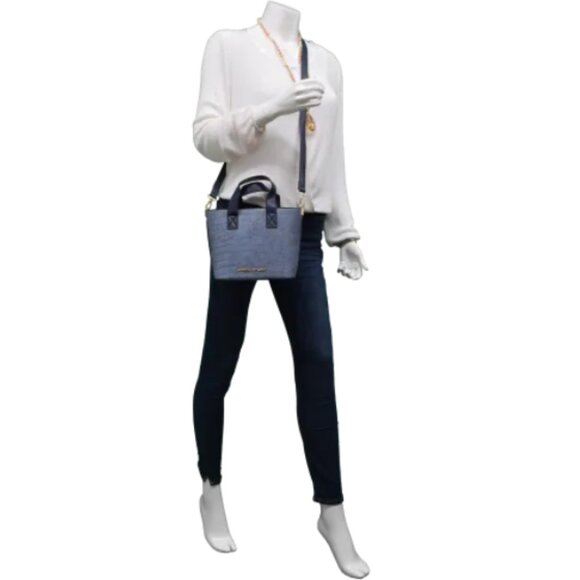 Adrienne Vittadini Blue Croc-Pattern Satchel - Picture 4 of 6